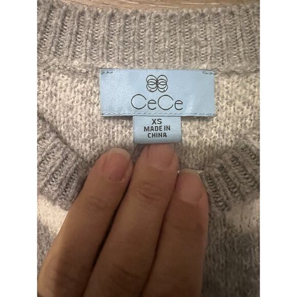 CeCe Sweater Grey White Hearts Oversized XS Knit Stretchy Women Love Valentines - Picture 7 of 7